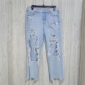American Eagle Mom Jeans, Severe Distressed, Women's 8
